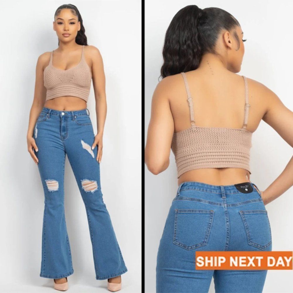 Knitted Cami Sweater Tank Top - Crop top - Sweater top - Knit top